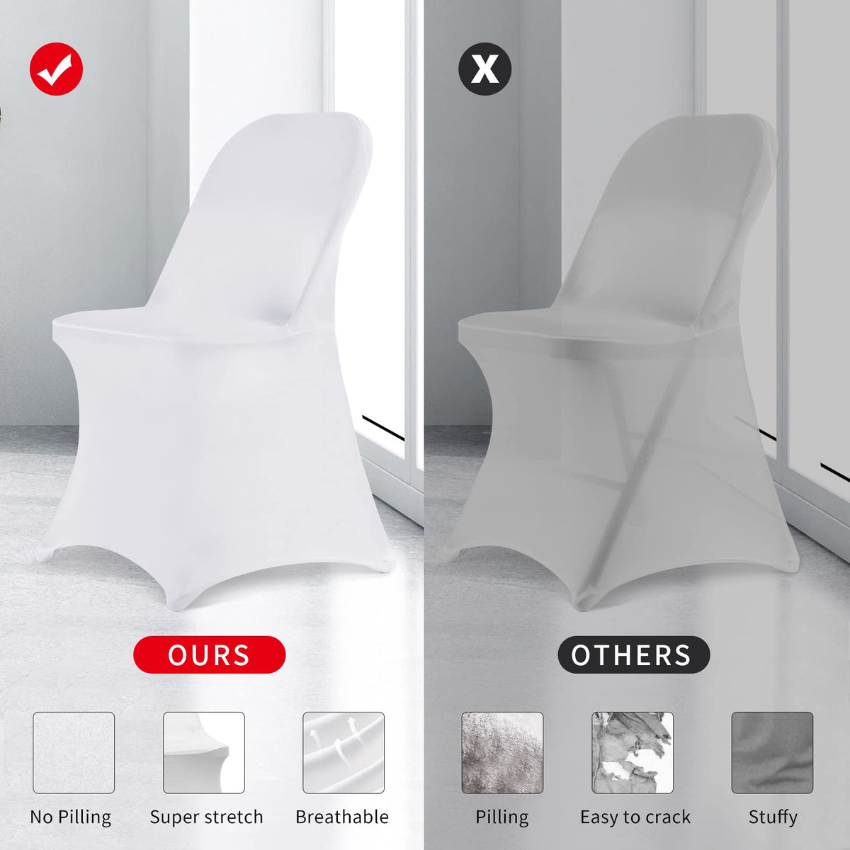 HAINARverS Folding Chair Covers for Wedding, 10pcs Stretch Spandex Washable Fabric Chair Cover, Decoration Chair Cover for Wedding, Party, Banquet, Birthday, Conference, Event(White, 10 PCS)