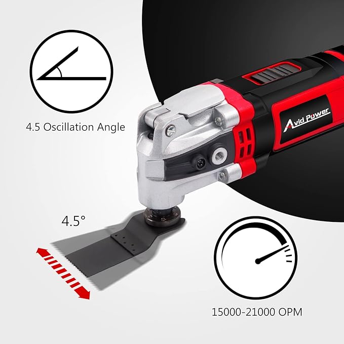 AVID POWER Oscillating Tool, 3.5-Amp Oscillating Multi Tool with 4.5° Oscillation Angle, 6 Variable Speeds and 13pcs Saw Accessories, Auxiliary Handle and Carrying Bag