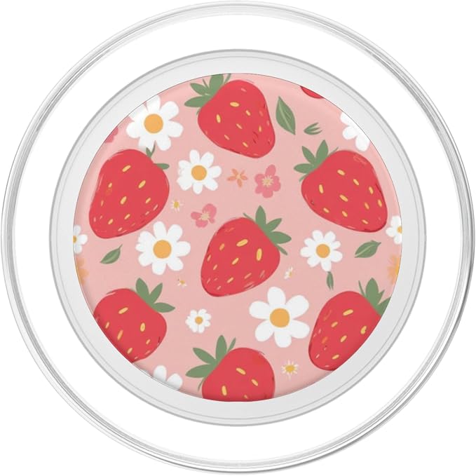 Pink Strawberry Daisy Pattern PopSockets PopGrip for MagSafe