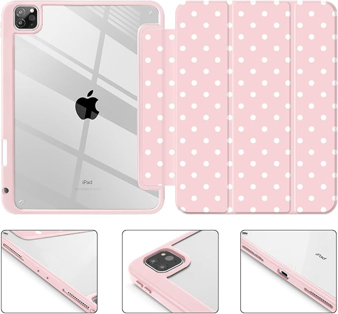 Tuiklol for iPad Pro 11 Inch 4th / 3rd / 2nd / 1st Gen (2022 2021 2020 2018) Case -Built-in Pencil Holder Shockproof Cover Clear Transparent Back Shell with Auto Wake/Sleep Black Flower