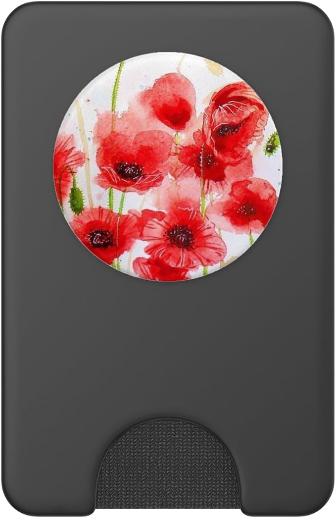Watercolor Red Poppy Flower on White Background Pattern Grip PopSockets Adhesive PopGrip