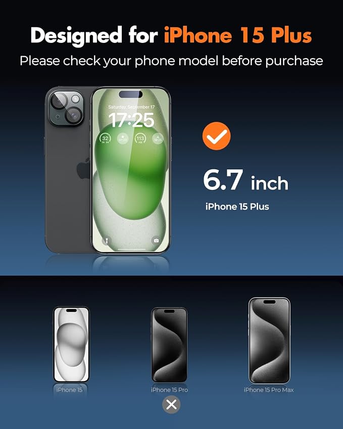 UNBREAKcable iPhone 15 Screen Protector 3-Pack Upgraded Dual-Tempered Glass + 3 Camera Lens Protectors Military-Grade 9H Hardness HD Clarity Anti-Fingerprint Case Friendly 6.1 Inch | Upgraded Du