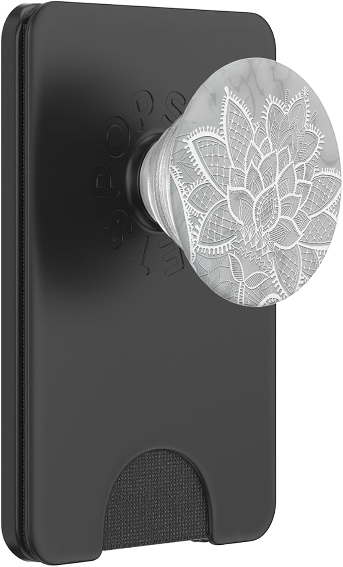 White Grey Lotus Mandala Floral Geometric Sacred Yoga Gift PopSockets Adhesive PopGrip