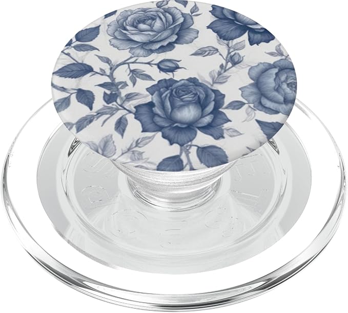 Blue &amp White Rose Floral PopSockets Adhesive PopGrip