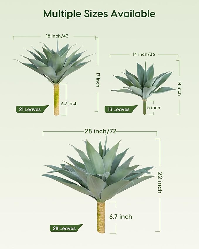 Velener Artificial Outdoor Blue Agave Plant - Small Size UV Resistant Fake Agave Plants for Indoor and Outdoor Decor(18 Inch)-2 Pack
