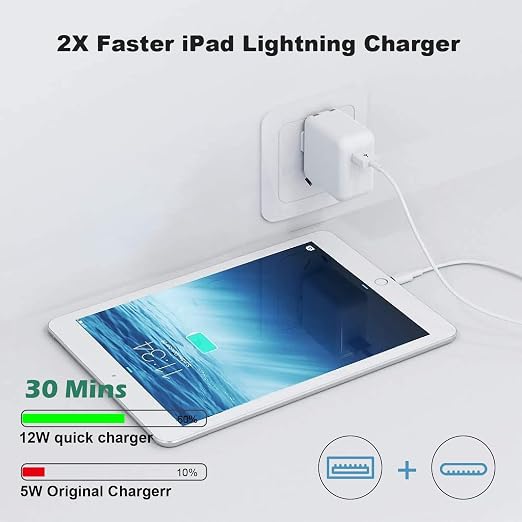 For iPad Charger [ Apple MFI Certified ] 10FT Long for iPad Chargers Lightning Cord Cable Fast Charging USB Wall Charger Block Foldable Plug for iPad7/ 8/9 GenerationiPadAiriPadMini iPadProiPhone