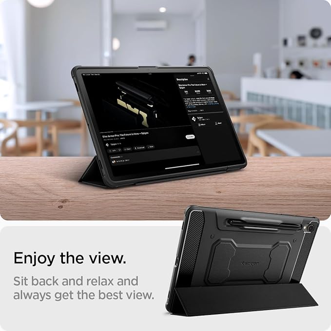 Spigen for Galaxy Tab S10 FE Plus Case (2025) Rugged Armor Pro Protective Tri-Fold Cover and S Pen Holder 13.1 inch Black