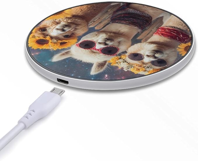 Funny Llama Alpacas Galaxy Sunflower Wireless Charger SlimWireless Charging Pad Anti-Slip Charger Mat for Men Women