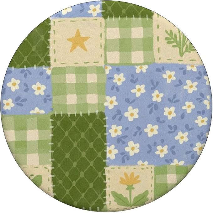 Green Blue Patchwork Floral Pattern PopSockets Adhesive PopGrip