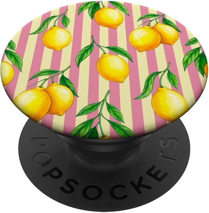 Lemon Yellow Pink Stripes Preppy Aesthetic Summer Cute PopSockets PopWallet for MagSafe