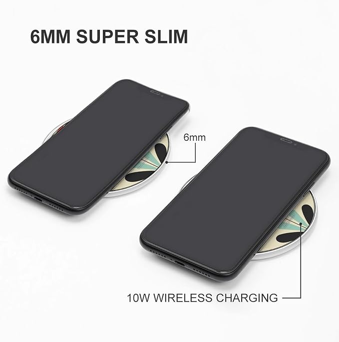 Retro Modern Wireless Charger Fast Charging Pad | Anti-Slip Qi Certified Wireless Charging Pad for All Phones with Wireless Charging Function for Home Office Travel