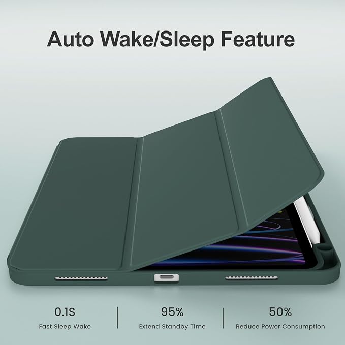 Case for iPad Pro 11 Inch 4th/3rd/2nd Generation 2022/2021/2020 | Slim Soft TPU Back Cover with Pencil Holder Three-Stage Folding Support Pencil Charging Auto Sleep/Wake Black