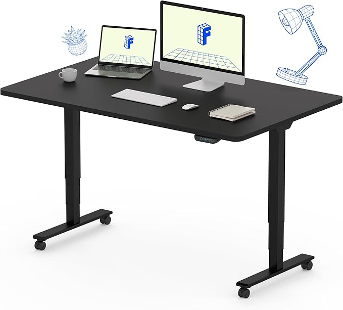 FLEXISPOT E6 MAX Dual Motor 3 Stages Standing Desk 48x30 Inch Whole-Piece Board Electric Height Adjustable Stand Up Desk 150KG Load Capacity(Black Frame + Black Desktop)