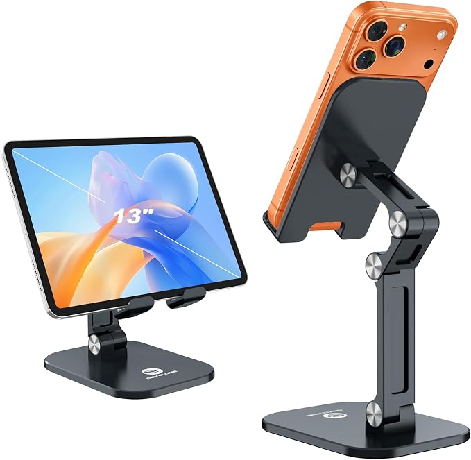 OCYCLONE Phone Stand Adjustable Height and Angle Foldable Cell Phone Stand Holder for Desk Taller iPhone Stand Compatible with 4.7-13 Smartphones iPad Tablet Beige