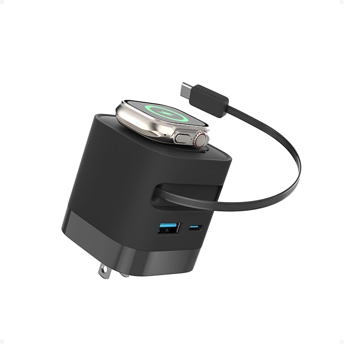 Charging Blocks for Apple Watch CHARCO 35W Retractable USB C Charger Block | 1 USB C and 1 USB A Wireless Smart Watch Charger with Foldable Plug Compatible with iPhone AirPods iWatch 1 Pack. With