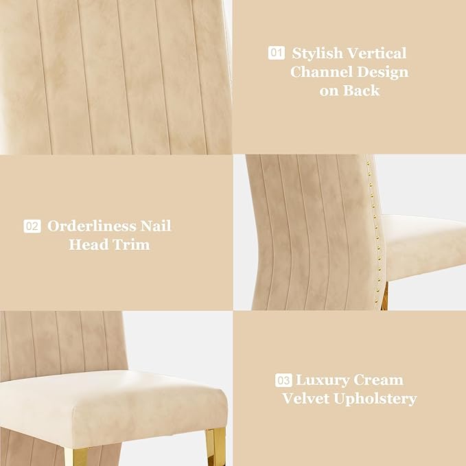 AUZ Dining Chairs with Nail Head Trim, Modern Velvet Upholstered Dining Room Chairs in Lovely Color with Polished Gold Stainless Steel Legs, Set of 8