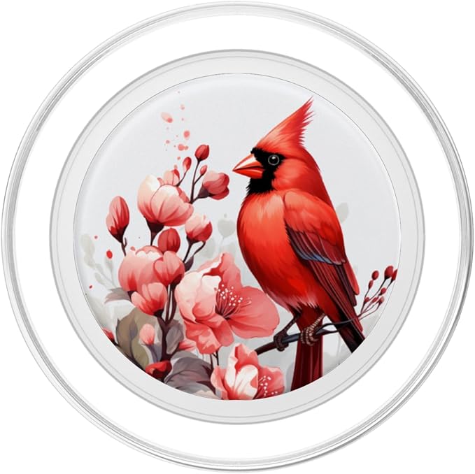 Cute Red Cardinal Bird Floral Design For Bird Lover PopSockets Adhesive PopGrip