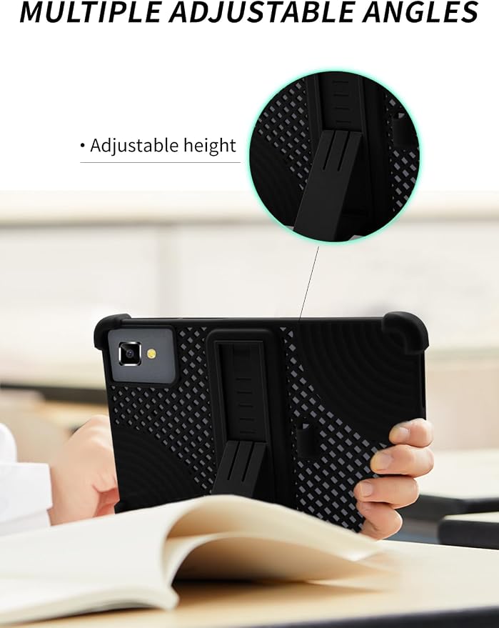 Case for YLEEBG TAB10 10 inch Android 14 TabletsWUNIAK Hollow Back DesignHeat Dissipation Shockproof Lightweight Adjustable Kickstand Silicone Shell&ampKids Friendly Soft CaseBlack