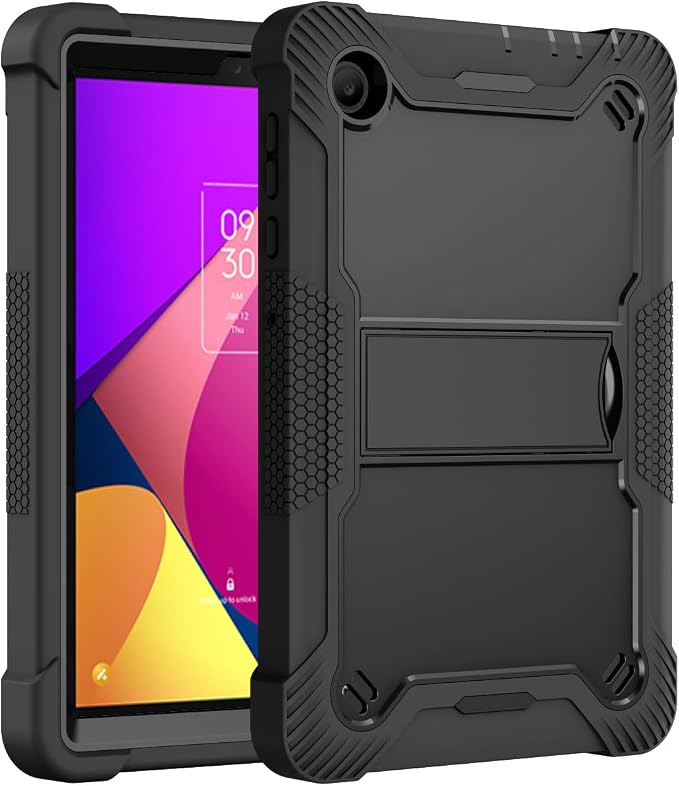 KIQ Guardian Case for TCL Tab 8 LE/TCL Tab 8 Hybrid Shockproof Cover with Kickstand - Black/Black