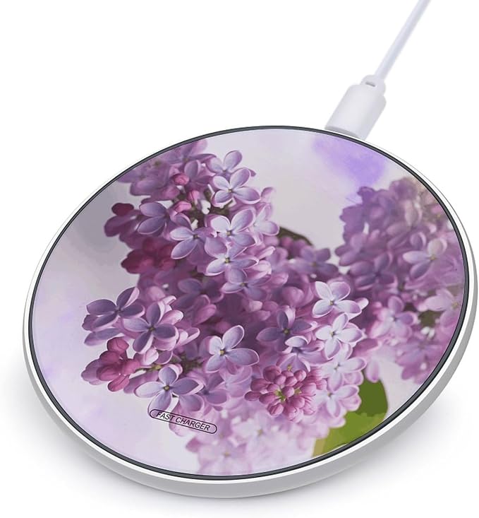 Lilac Flowers Wireless Charger Portable Fast Charging Pad Lightweight Wireless Charging Pad 10W Slim Charging Station for Phone Charger Mat for Travel Home Office Desk