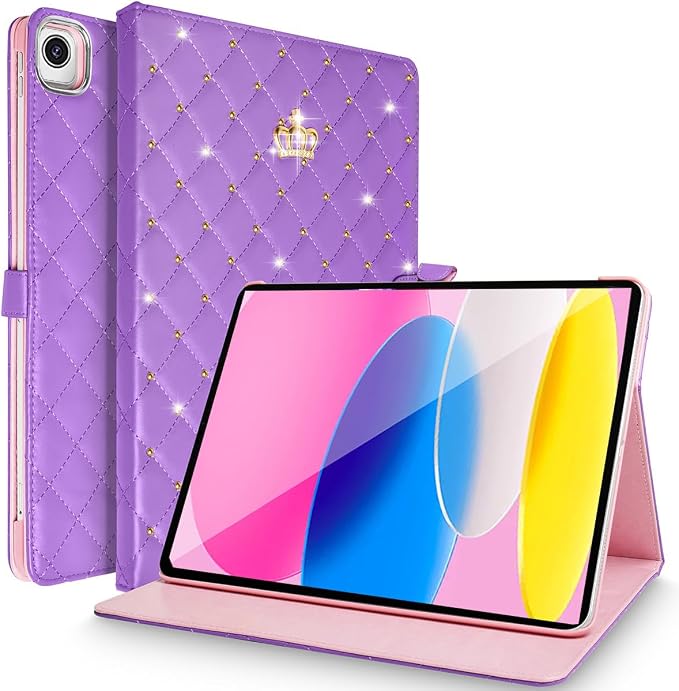 for iPad 10.2 Case 9th/8th/7th Generation (2021/2020/2019) Crown Bling Diamond Cute Elegant PU Leather Smart Auto Sleep/Wake Stand Shockproof Protective Case for Apple iPad 10.2 inch (Black)