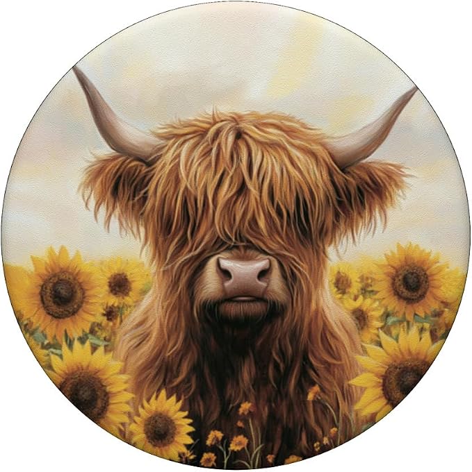 Aesthetic Highland Cow Sunflowers Western Country Farm Cow PopSockets PopWallet for MagSafe