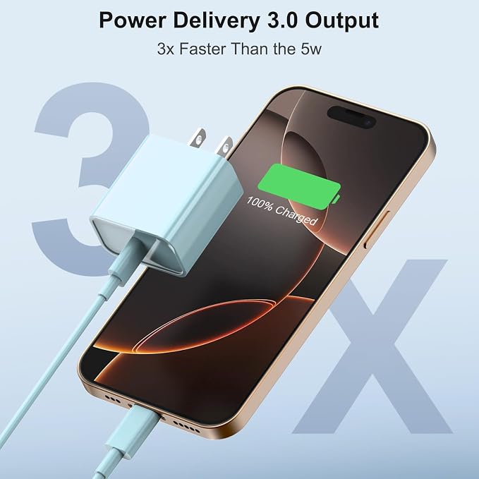 iPhone 17 16 Charger Fast Charging Extra Long 10FT USB C Charger(Black) | for iPhonesiPadsTabletsAndroid devices[ETL SAFETY CERTIFIED] 20W Type C Charger Block with Fast Charging USB C Cables