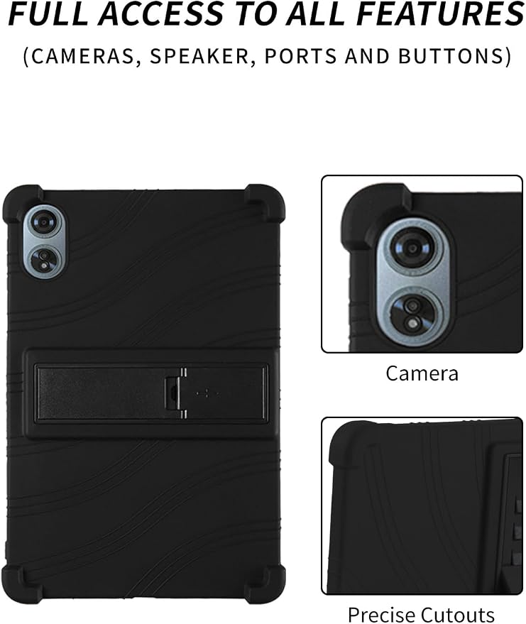 Case for Odea A12 Android 15 Tablets 12 Inch Tablet 2025- Soft Silicone Shock Proof Lightweight Stand Rubber Shell Protective CoverKids Friendly Soft Silicone Adjustable Stand CoverBlack