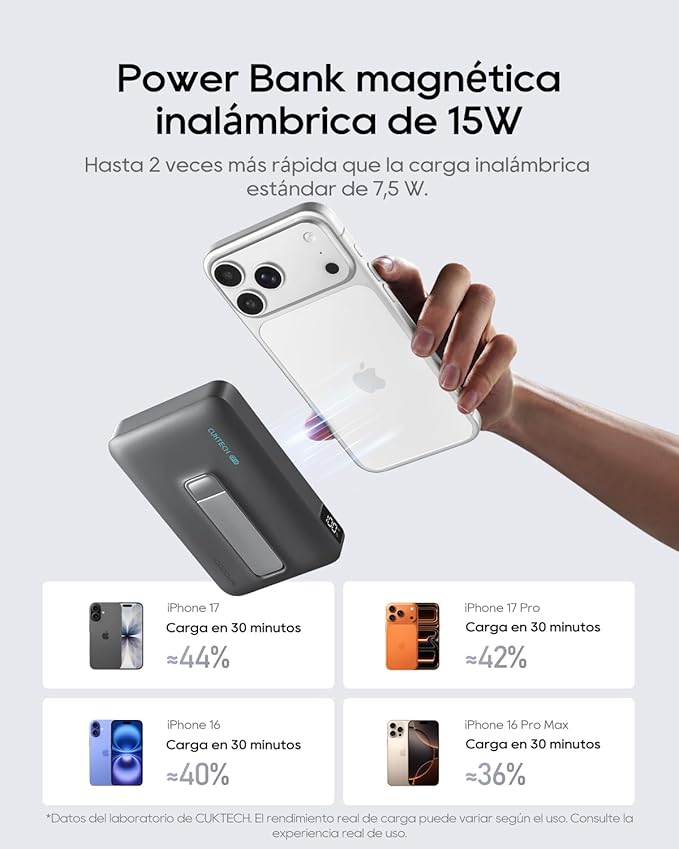 CUKTECH Qi2 Certified 15W Magnetic Power Bank 10000mAh Battery Pack MagSafe Compatible Wireless Portable Charger with 30W USB C Fast Charging for iPhone 17/16/15/14/13/12 (USB-C Cable Included)