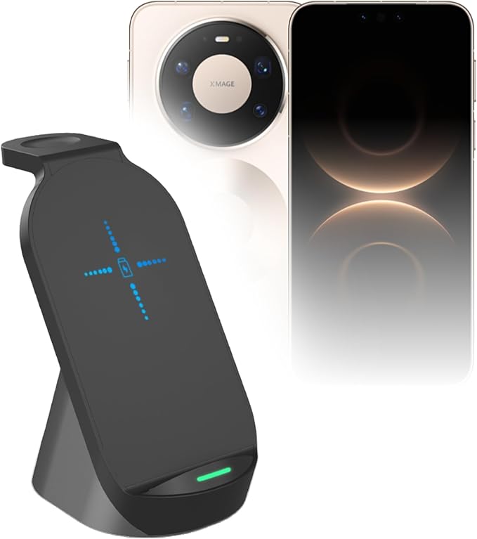 BoxWave Charger Compatible with Huawei Mate 80 Pro Max - Compact Wireless MultiCharge Stand (10W) Wireless Qi Stand Charger Watch Earbuds - Jet Black