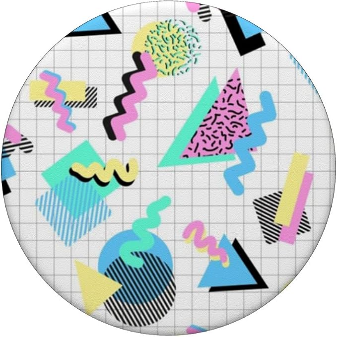 Aesthetica Retro 80's 90's Geometric Pattern Pop Socket PopGrip for Most Devices with Smooth Hard Plastic Cases - Black Multicolor