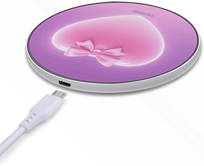 Pink Bow Love Heart Wireless Charger 10W Qi-Certified Fast Wireless Charging Pad with USB Cable &amp LED Indicator Fashion Charger Mat Portable Charging Station for All Qi-Enabled Phones