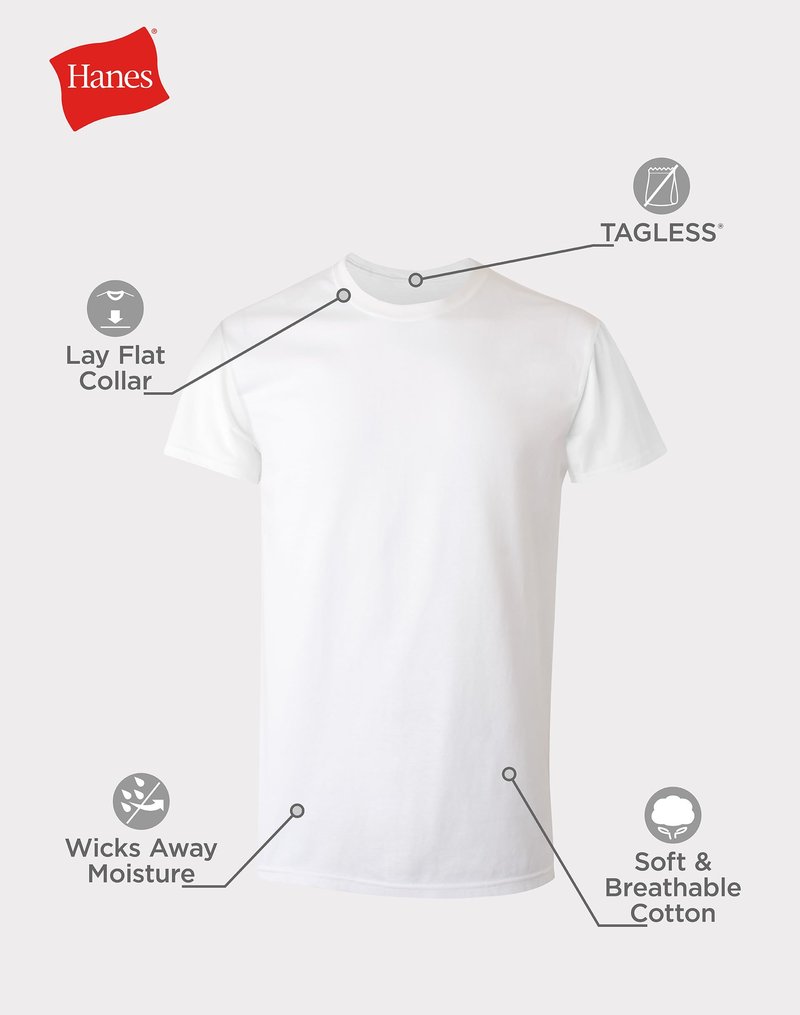 Hanes Mens Undershirt Packs, Stay-tucked Soft Cotton Best For Men, White/Black/Asstd Multipacks Base Layer, White - 6 Pack, X-Large US