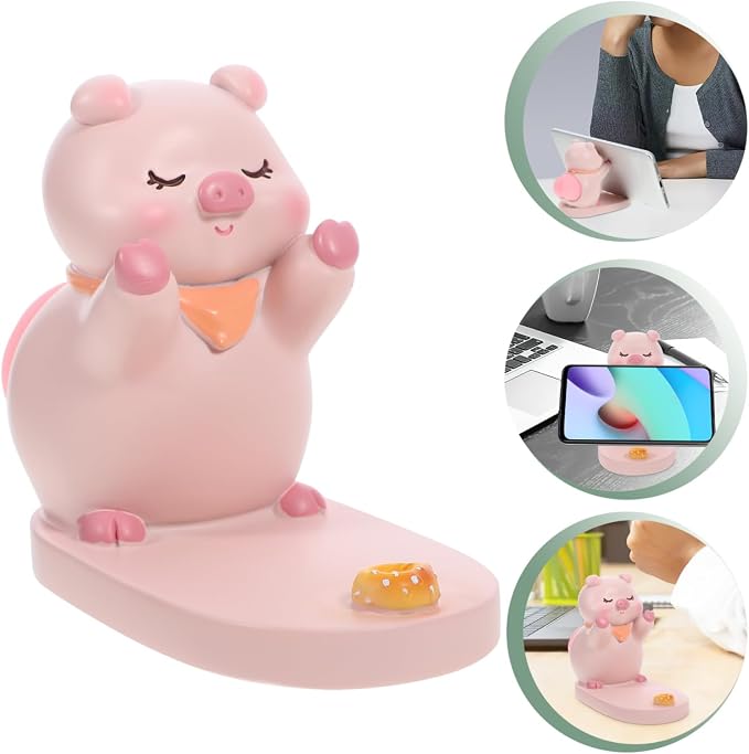 Homoyoyo Cute Pig Phone Stand Pig Phone Holder Stand for Desk Cell Holder for Smartphone Adorable Desktop Stable Support Bracket for Home Office Decor
