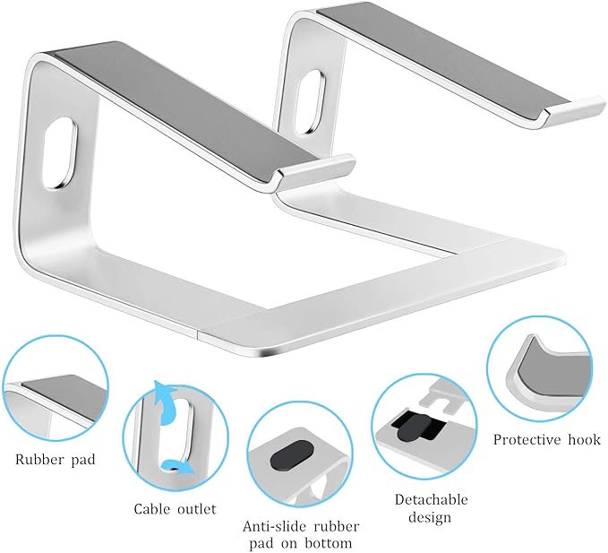 Orionstar Laptop Stand Portable Aluminum Laptop Riser Compatible with Mac MacBook Air Pro 10 to 15.6 Inch Notebook Computer, Detachable Ergonomic Elevator Holder, Silver