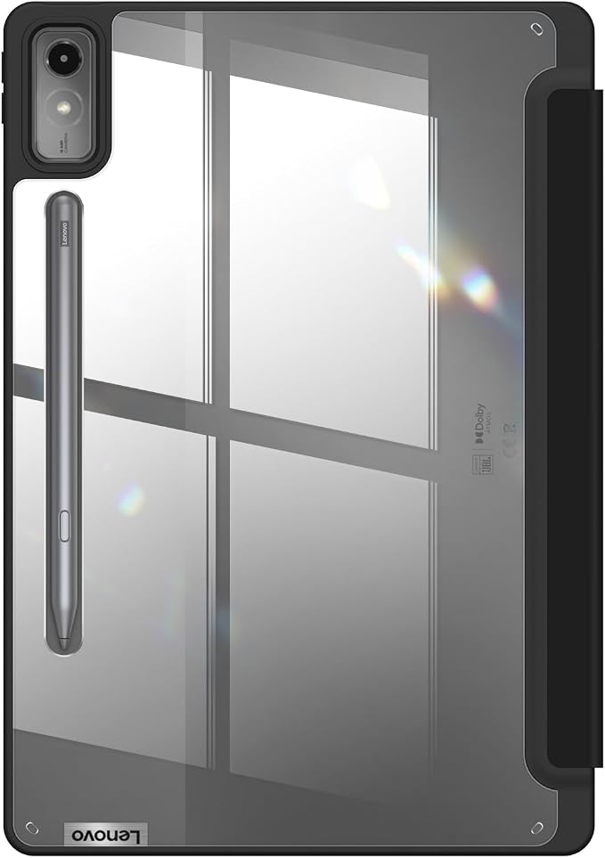 Fintie Hybrid Slim Case for Lenovo Tab P12/Xiaoxin Pad Pro 12.7 TB370FU | Tri-Fold Viewing Stand Shockproof Cover with Clear Transparent Back Shell with Pencil Holder Auto Wake/Sleep Black