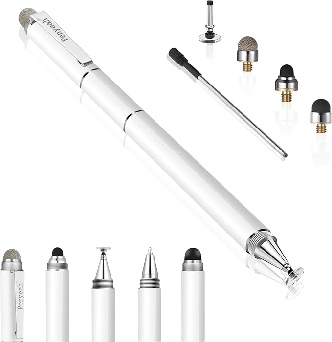 Penyeah Stylus 4-in-1 Stylus Pen for Touch Screen High Precision and Sensitivity DiscMesh2 Sized Rubber Tips Universal for iPhone/iPad/Android/Samsung/HP Tablets All Capacitive Touch Screens-Blue
