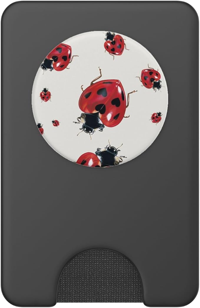 Red Heart Ladybug Illustration Print PopSockets PopWallet for MagSafe