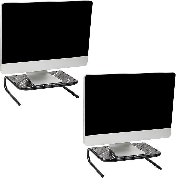 Mind Reader Monitor Stand, Ventilated Laptop Riser, Desktop Organizer, Metal, 14.5"L x 11.25"W x 4.25"H, Set of 2, Black