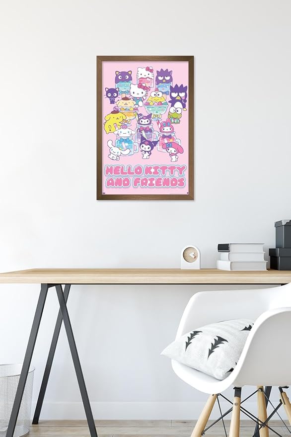 Trends International Hello Kitty and Friends: 24 Summer Fresh - Group Wall Poster, 22.4L x 14.7W, Bronze Framed Version