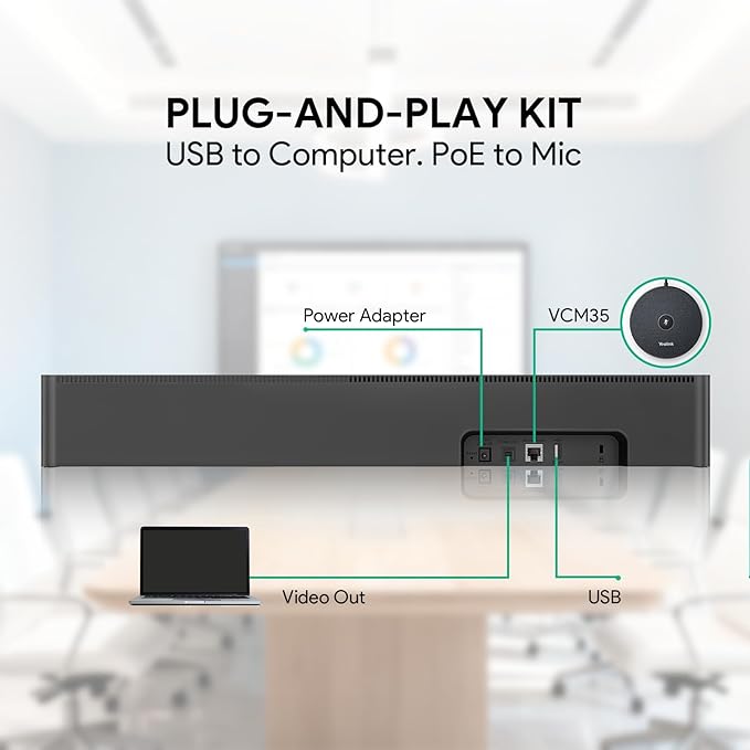 Yealink UVC40 E2 and Expansion Mic (VCM35) HD Video and Audio Conferencing System Bundle for Small to Medium Meeting Room, Ultra HD 4K, 8 Microphone Arrays, AI Auto Framing, Full-Duplex