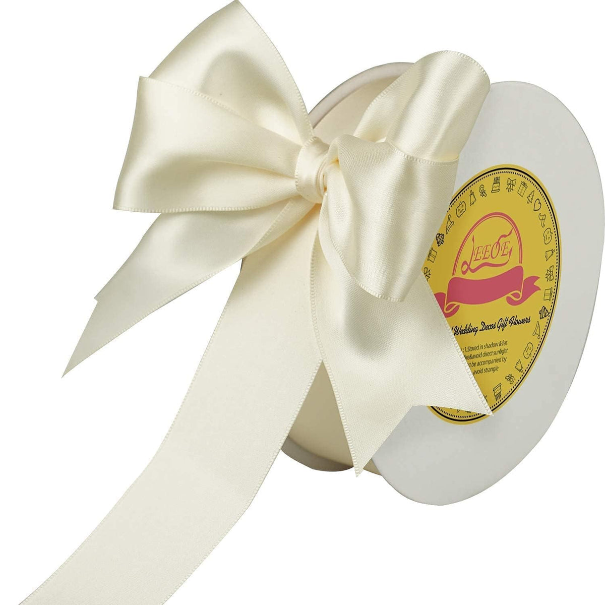 LEEQE Double Face Continuous Ivory Satin Ribbon 1-1/2 Inch x 50 Yards Polyester Ivory Ribbon for Gift Wrapping Weddings Party Hair Bows Invitations Decorations and More