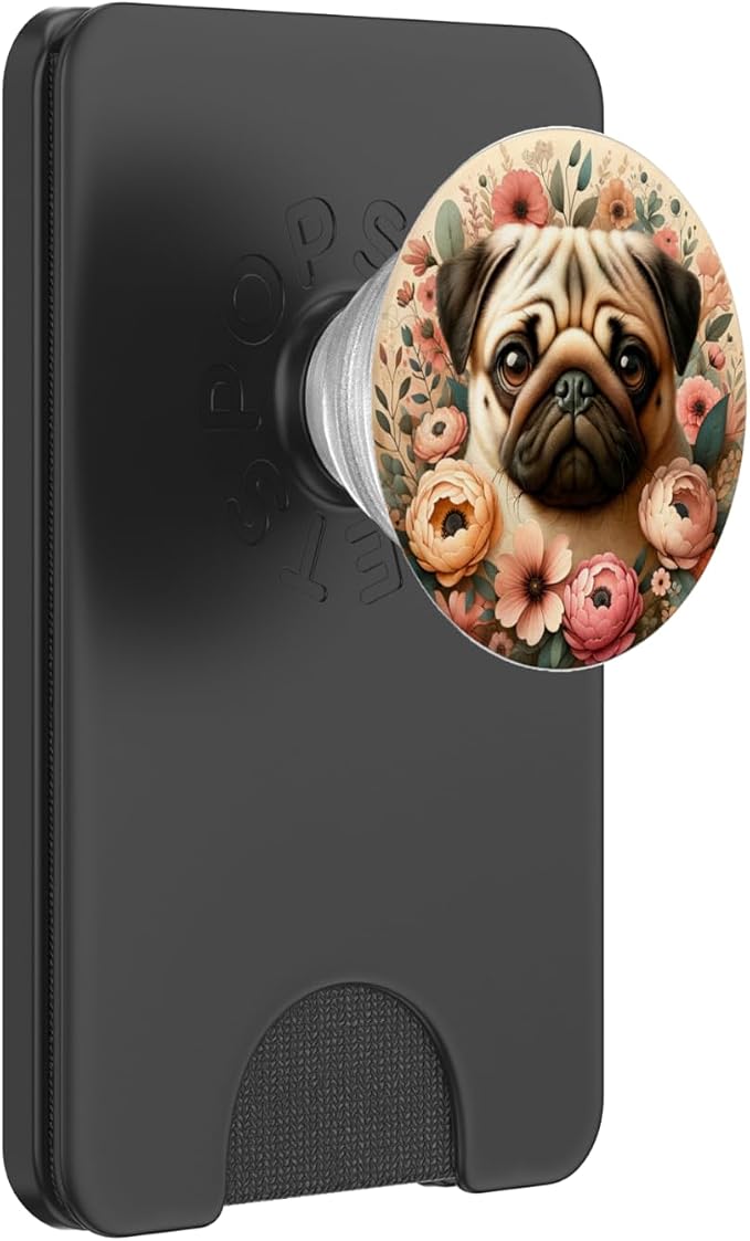 Pug Cute Dog Flowers Boho Cute Puppy Dog Lover PopSockets PopGrip for MagSafe