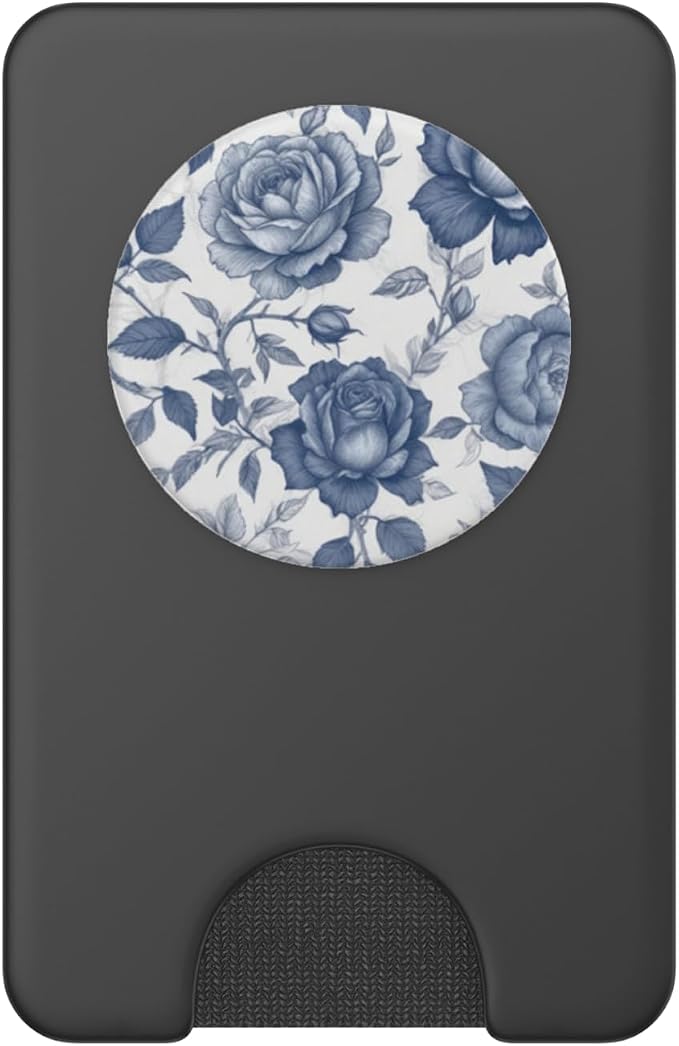 Blue &amp White Rose Floral PopSockets Adhesive PopGrip
