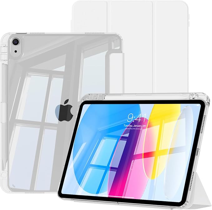 Case for iPad (A16) 11th Gen 11 Inch &amp iPad 10th Gen 10.9 Inch | Lightweight Trifold Stand Cover Clear Hard PC Back Shell with Pencil Holder Auto Sleep/Wake Black