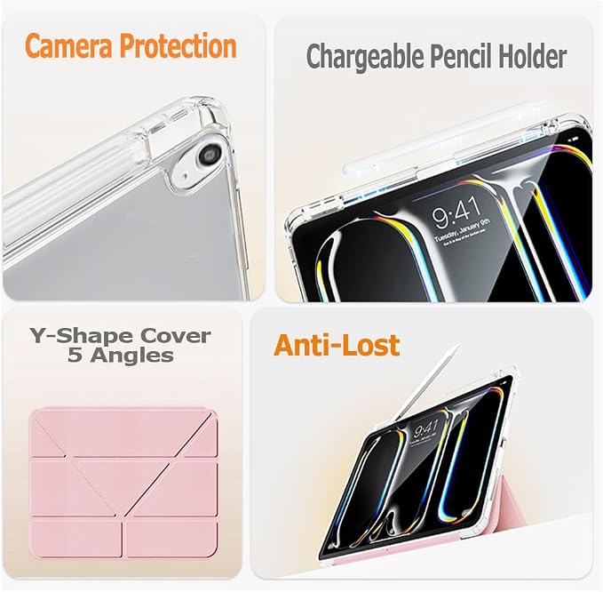Slim Case for iPad Air 11 M4/M3/M2 &amp 10.9 5th/4th Gen Aqua Blue | Pencil Holder Multi-Angle Y Fold Stand Clear Acrylic Cute Cover Auto Wake-Sleep 2026/2025/2024/2022/2020