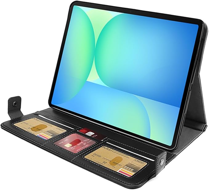 Handbag Case for Samsung Galaxy Tab S10 FE/S9 FE 10.9/S9/S8/S7 11 Techcircle Folio Stand Crossbody Wallet Protective Cover with S Pen Holder &amp Card Slots Hand Strap &amp Shoulder Strap Black