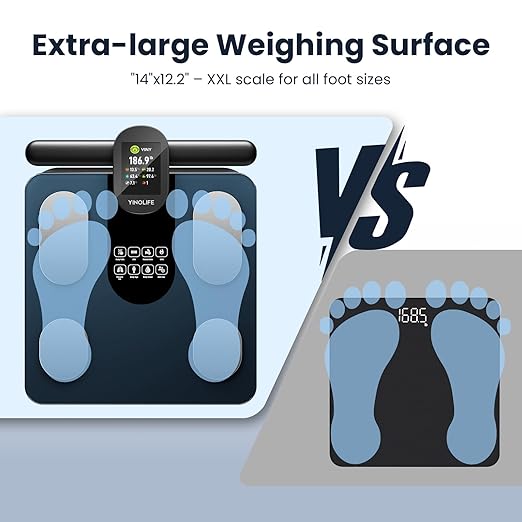 YINOLIFE Scale for Body Weight, 8 Electrode Smart Bathroom Scale with BMI Body Fat Muscle Mass 28 Full Body Composition, High Precision Digital Weight Scale with Handle Display, Rechargeable, 400 lbs