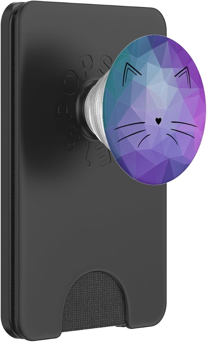 Black Cat Face Teal Purple Polygon PopSockets Adhesive PopGrip