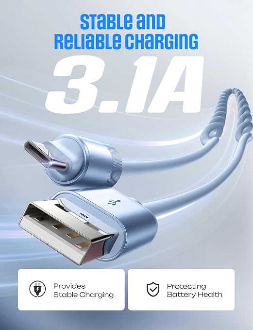 LISEN Chubby Cable Coiled Cable 2 Pack Car Play Cord | for Android Auto Short USB A to USB C Cable for iPhone 17/16/15 Samsung Galaxy S25/S24 A15/A14 Google Pixel 9/8 Blue 4FT